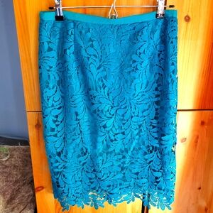 Jacques Vert Dark Teal Lace Pencil Skirt Size 8P